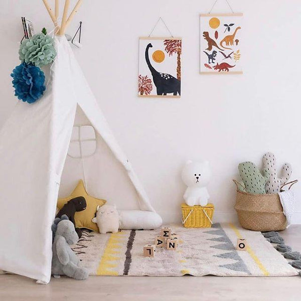 Lorena Canals Azteca Natural Vintage Blue Machine Washable Area Rug