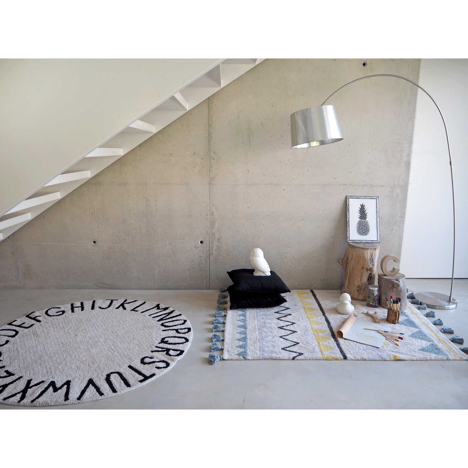 Rugs by Roo | Lorena Canals Azteca Natural Vintage Blue Machine Washable Area Rug-C-AZ-NVB