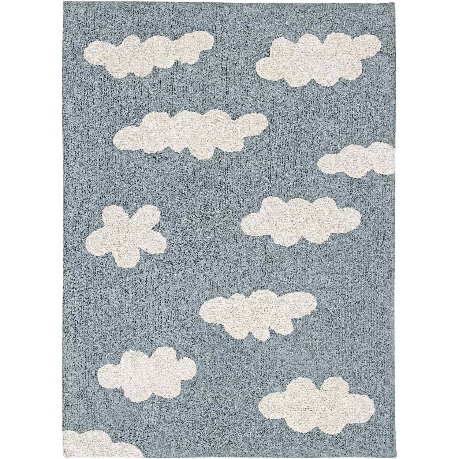 Clouds Vintage Blue Machine Washable Area Rug