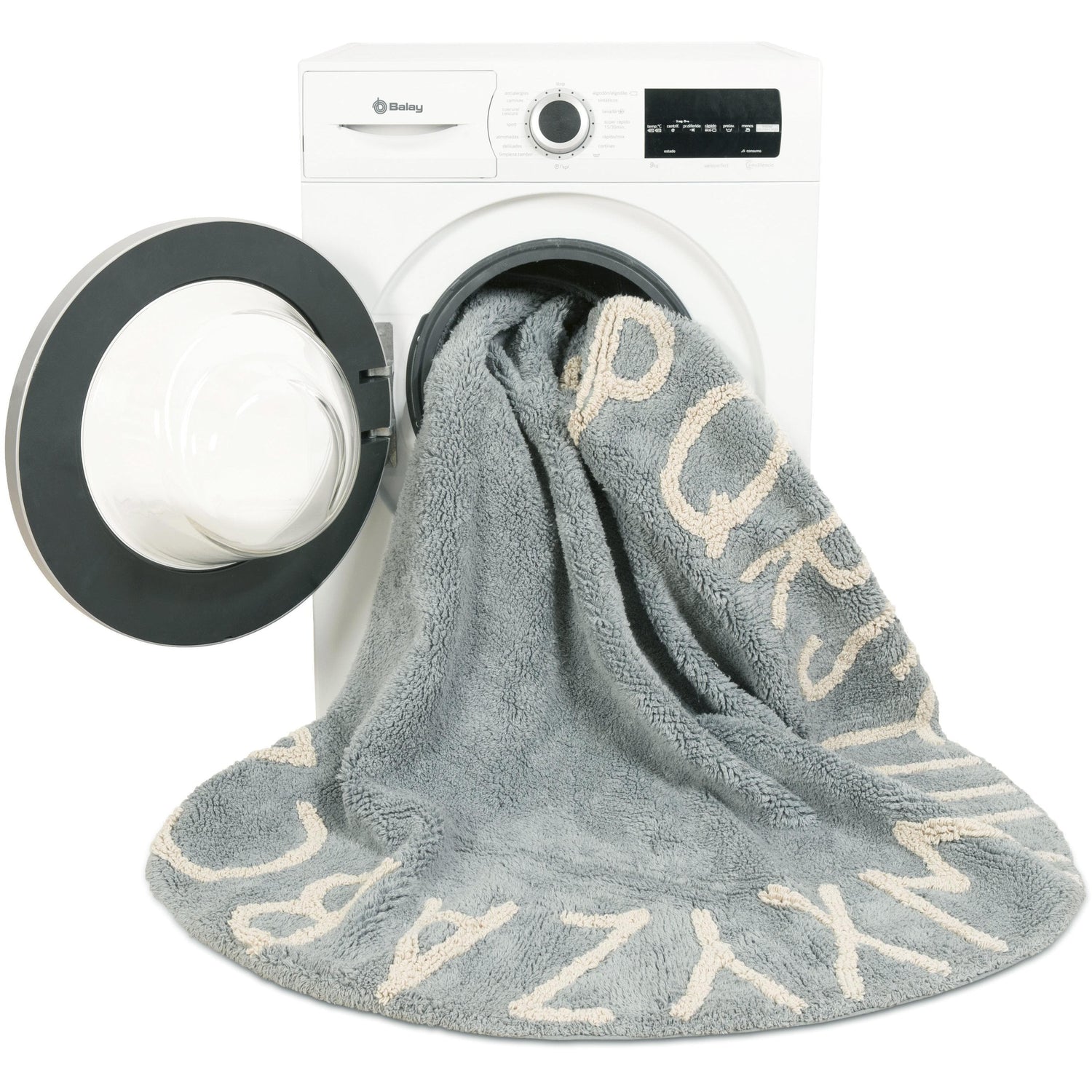 Rugs by Roo | Lorena Canals Round ABC Vintage Blue Natural Machine Washable Area Rug-C-ABC-VBN