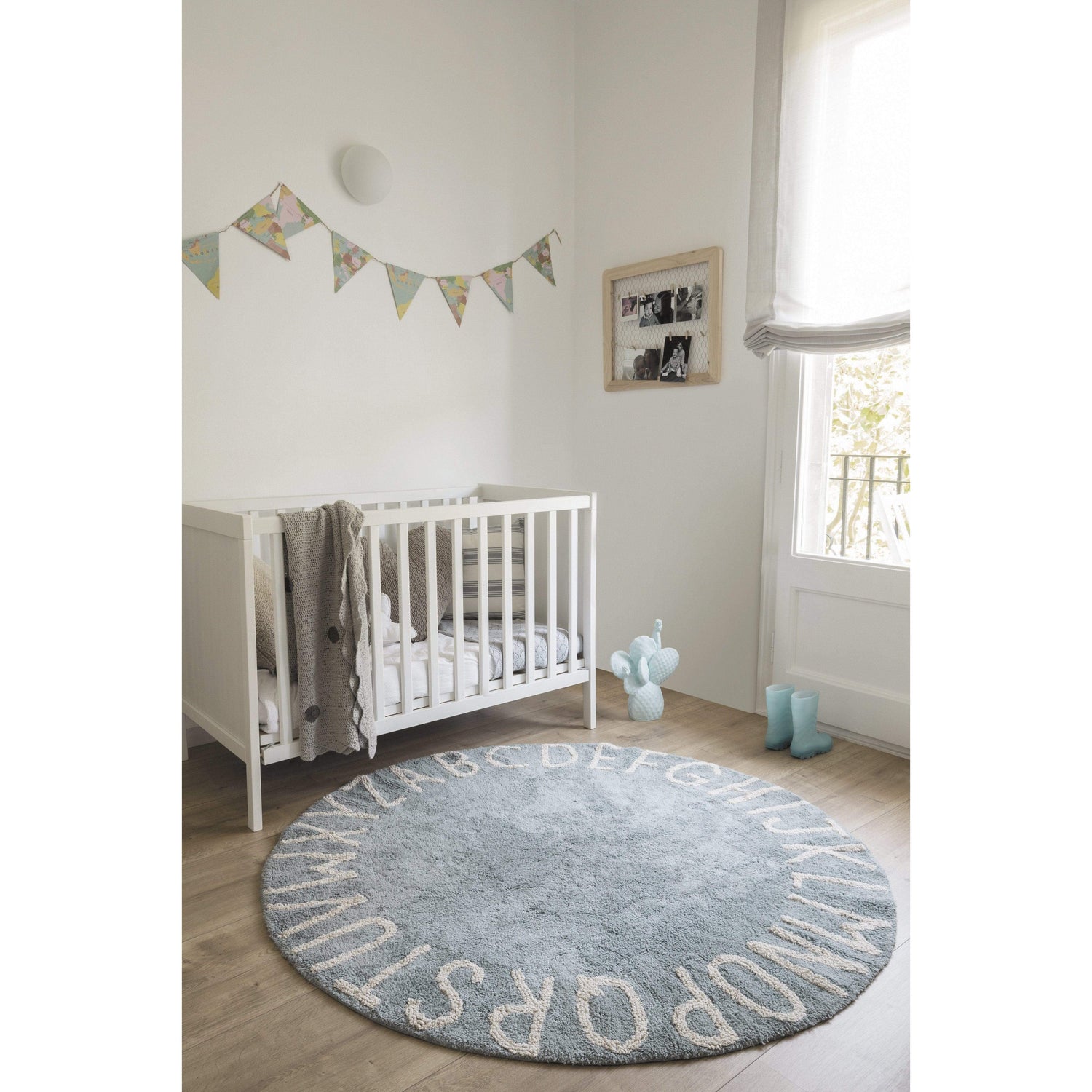 Rugs by Roo | Lorena Canals Round ABC Vintage Blue Natural Machine Washable Area Rug-C-ABC-VBN