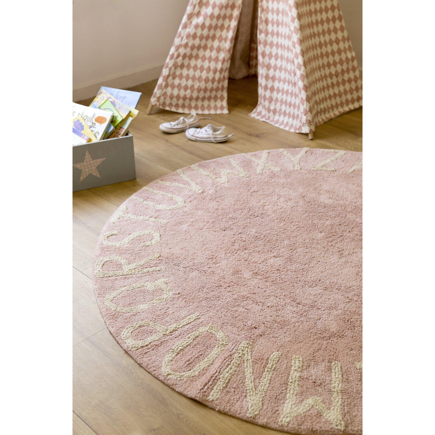 Rugs by Roo | Lorena Canals Round ABC Vintage Nude Natural Machine Washable Kids Area Rug-C-ABC-VNN