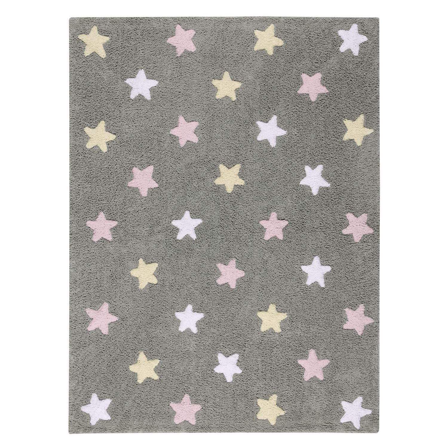 Lorena Canals Tricolor Stars Grey Pink Machine Washable Area Rug