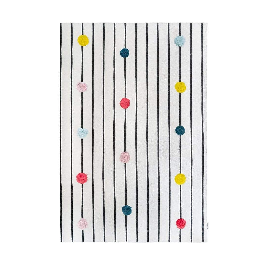 Rugs by Roo | Nico & Yeye Knitted Multi Pom Pom with Black Stripes Area Rug-R-POM-0406-M